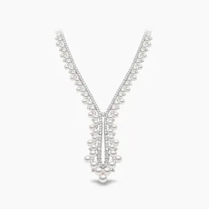 Raindrop 18K Gold Akoya Pearl and Diamond Waterfall Necklace