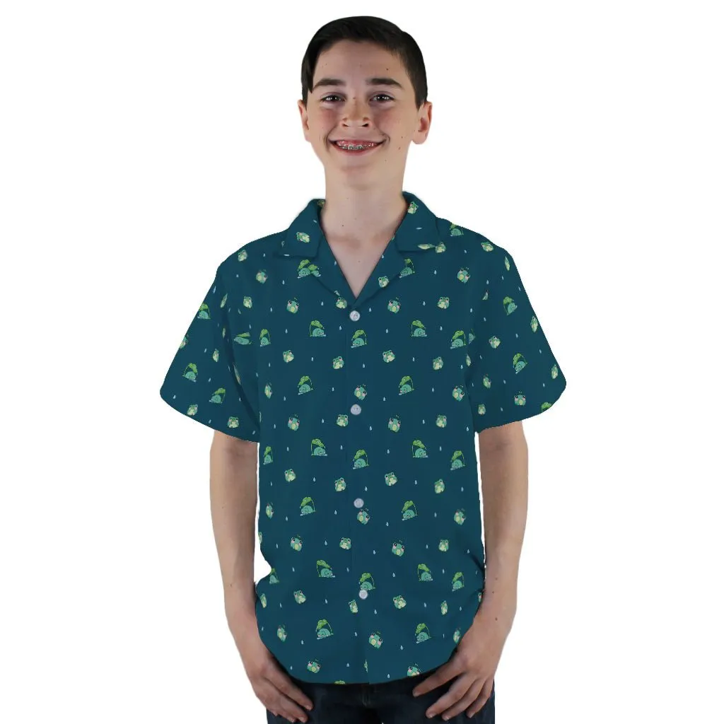 Raining Frogs Dark Teal Youth Hawaiian Shirt