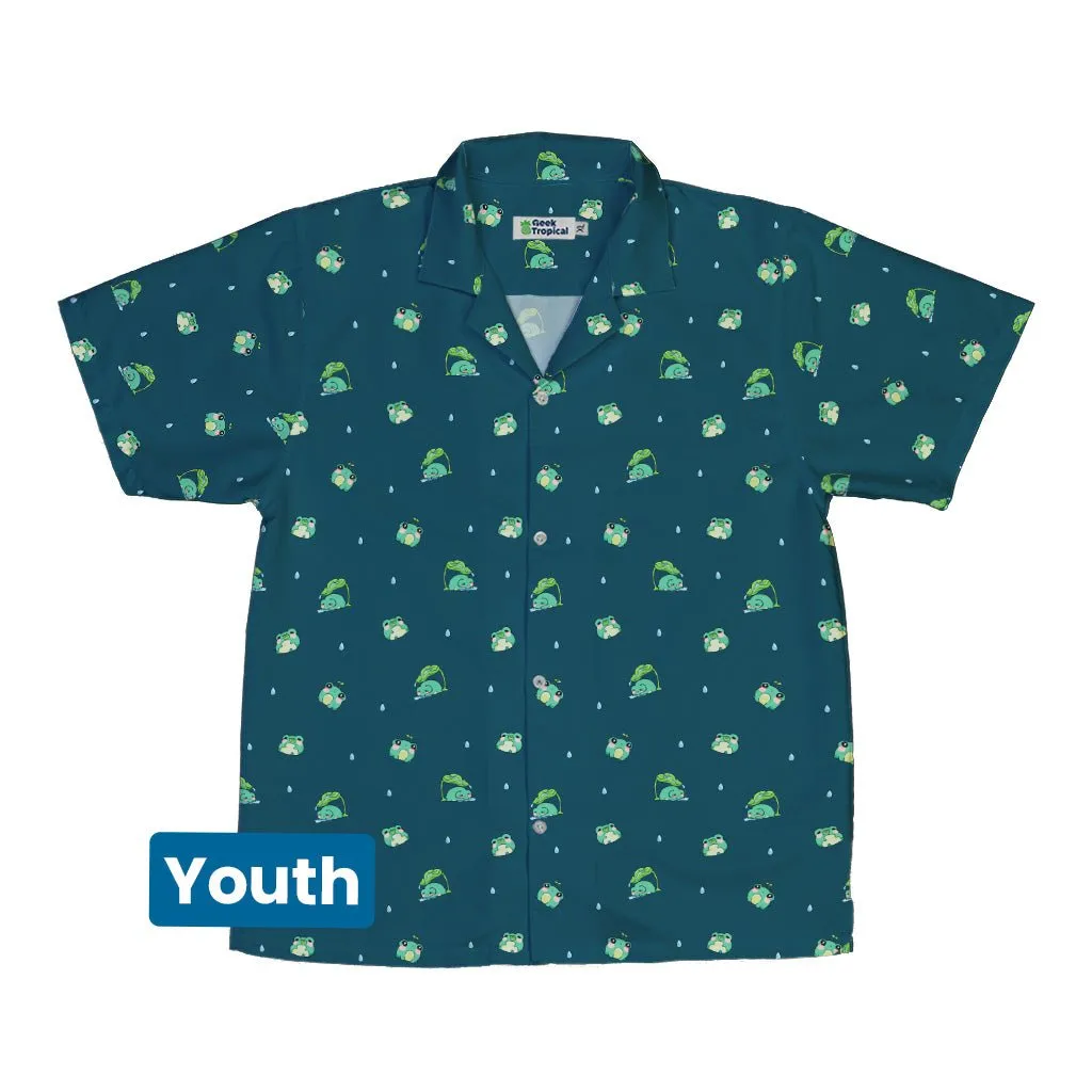 Raining Frogs Dark Teal Youth Hawaiian Shirt