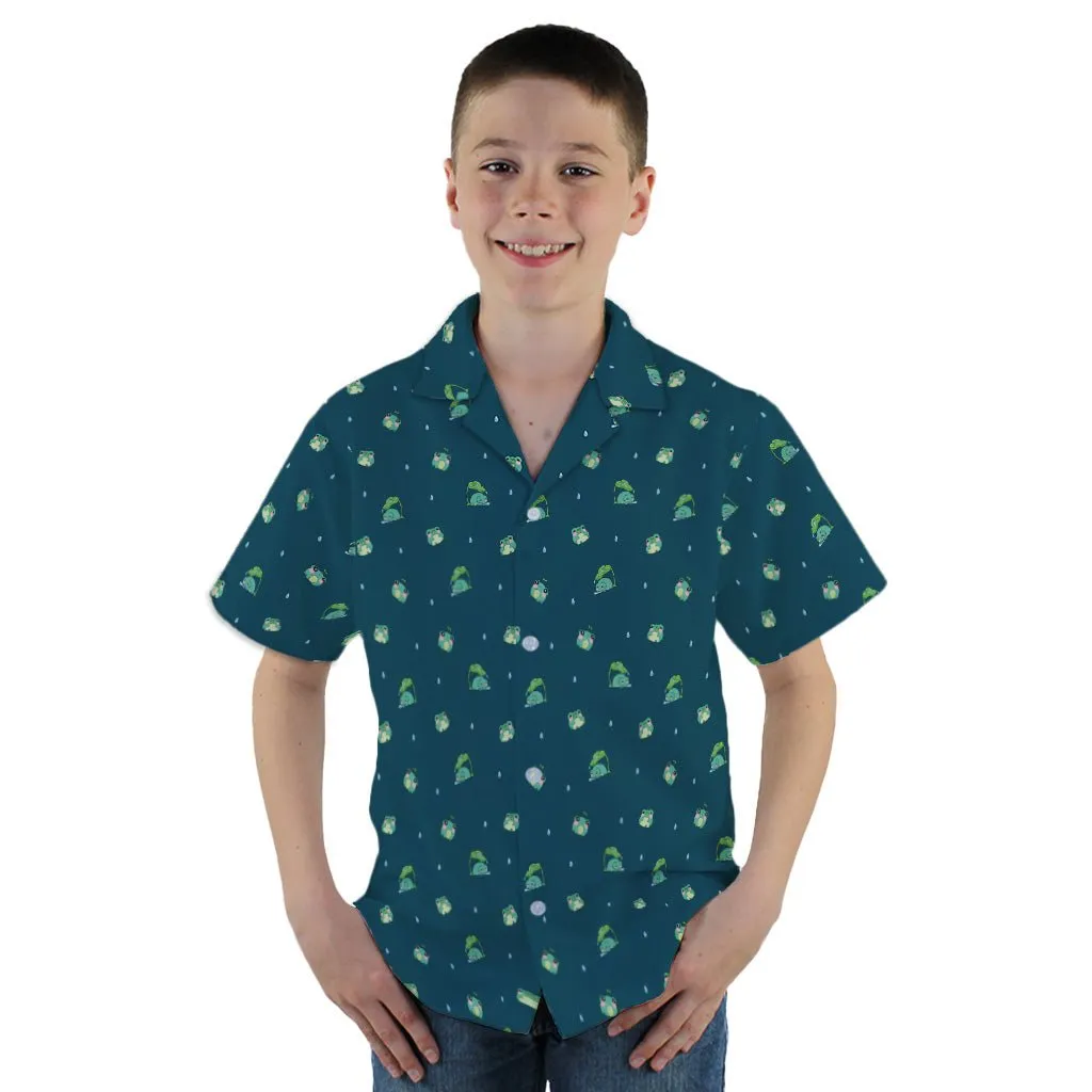 Raining Frogs Dark Teal Youth Hawaiian Shirt