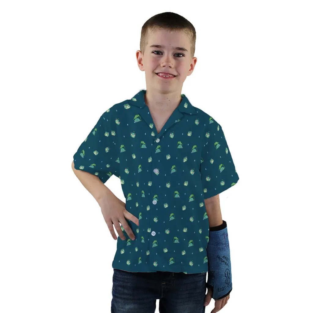Raining Frogs Dark Teal Youth Hawaiian Shirt