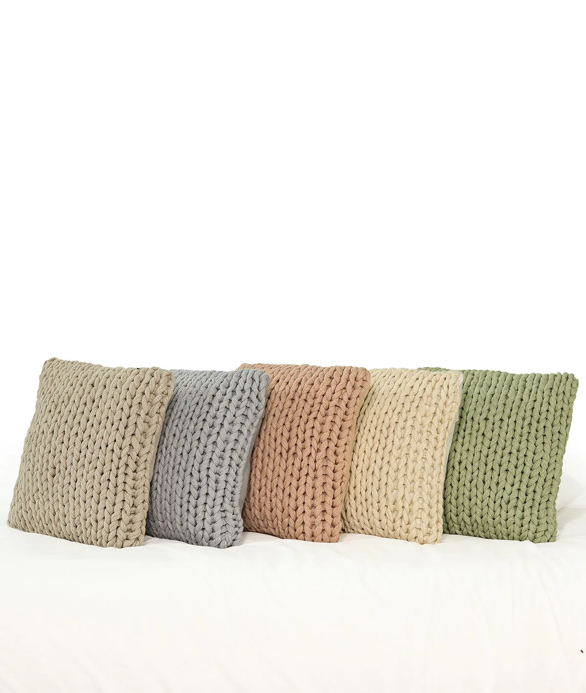 Rapunzel Pale Whisper Color Hand Braided Cotton Knitted Decorative 16 X 16 Inches Cushion Cover