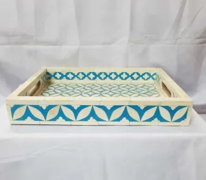 Real Bone Inlay Designer Rectangular Tray Blue