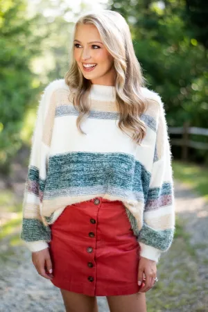 Really Ready Green Multicolored Striped Sweater