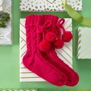 Red Heart Knit Cheerful Cable Slipper Socks