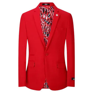 Red Men's Blazer Jacket Stretch Fabric Notch Lapel Slim-Fit Style-S1601