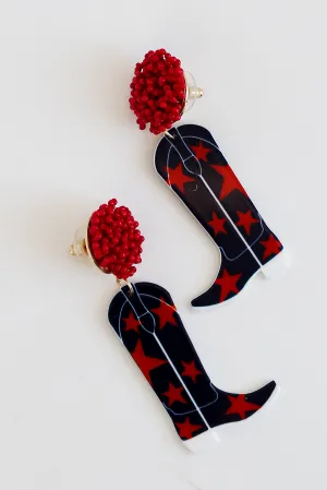 Red   Navy Cowboy Boot Earrings