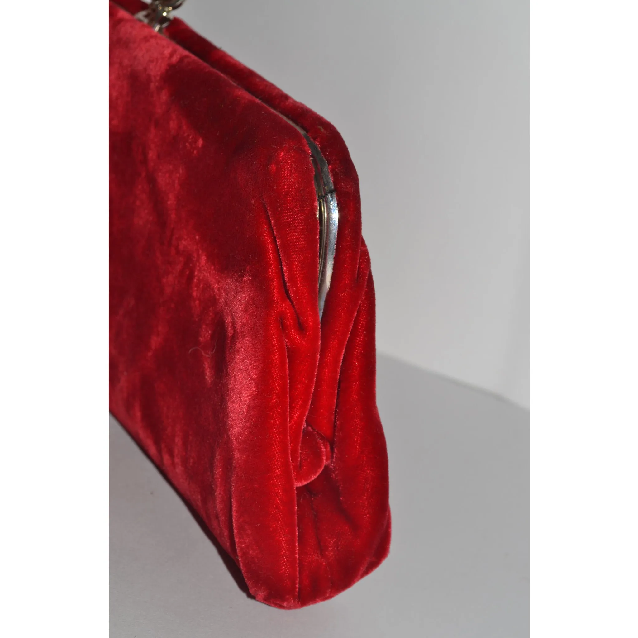 Red Plush Velvet Clutch Purse By Garay