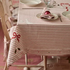 Red Stripe Ribbon &amp; Mistletoe Tablecloth - Large