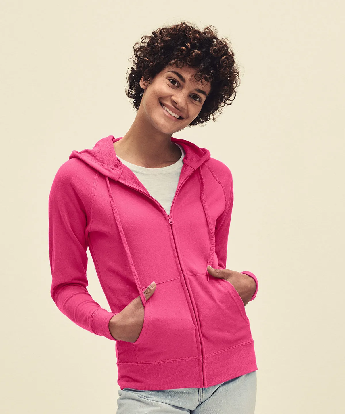 Red - Women's lightweight hooded sweatshirt jacket