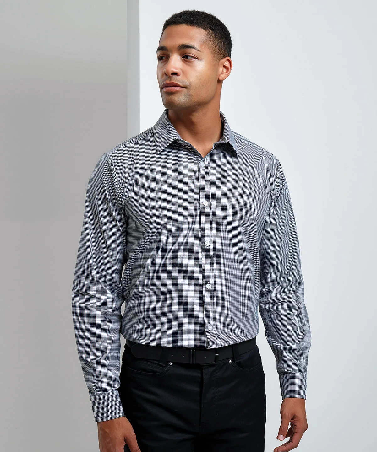 Red/White - Microcheck (Gingham) long sleeve cotton shirt