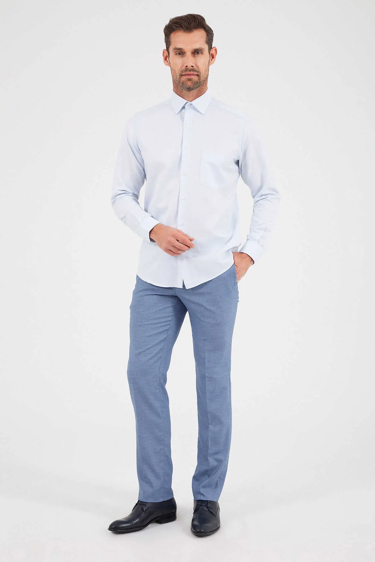 Regular Fit Long Sleeve Patterned Cotton Dress Shirt, Blue D.
