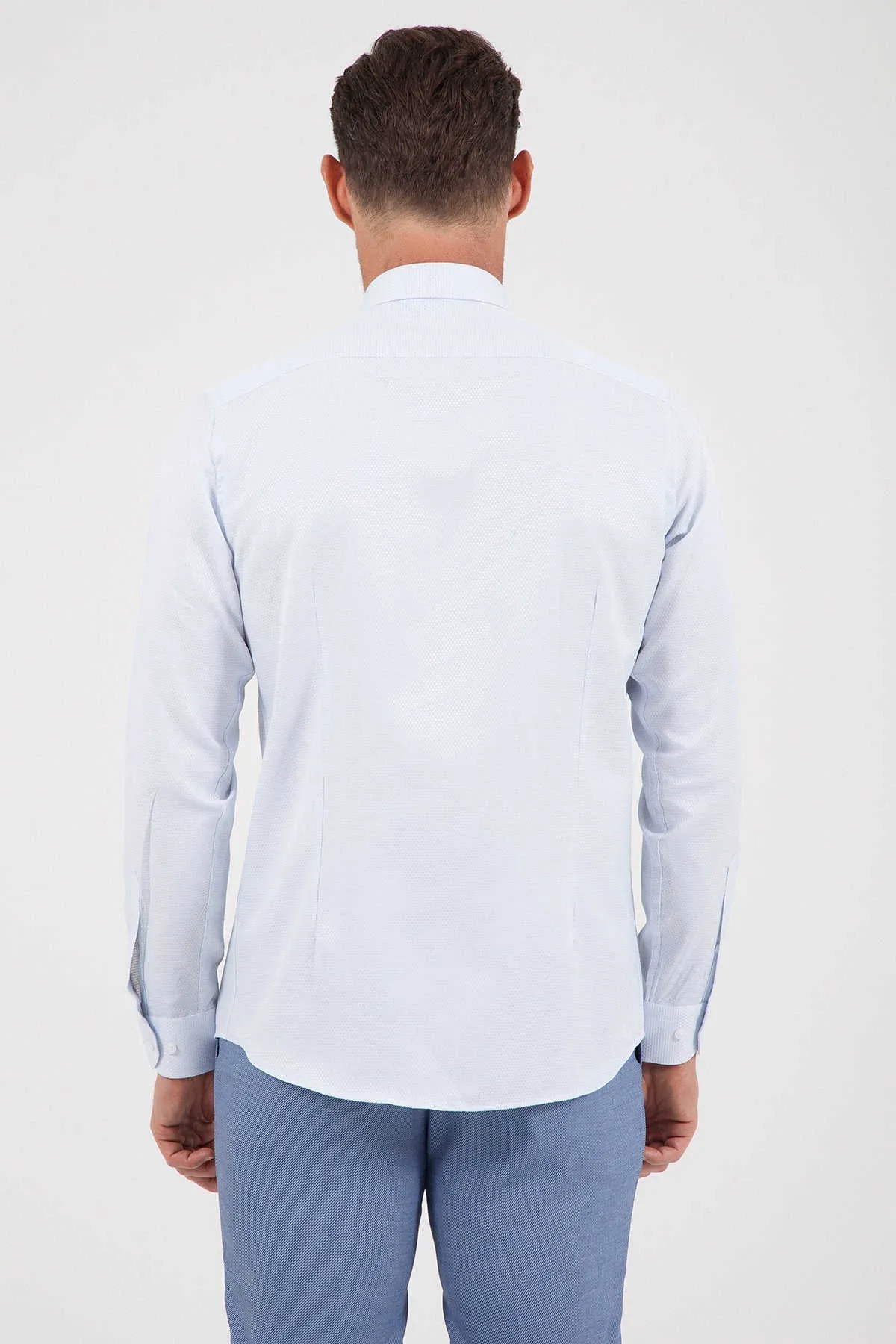 Regular Fit Long Sleeve Patterned Cotton Dress Shirt, Blue D.