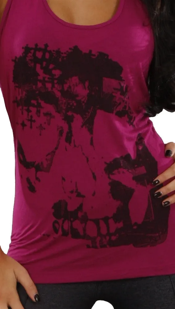 Religion X-Ray Skull Tank in Violet Pink
