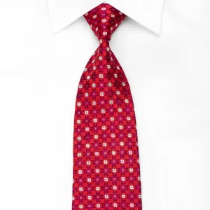 Renoma Men's Crystal Necktie Red Geometric On Purple With Silver Sparkles