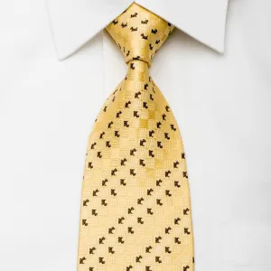 Renoma Men's Woven Silk Necktie Scottie Dogs On Yellow With Silver Sparkles
