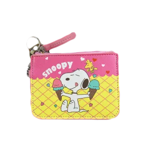 Retro Snoopy Wallet ID Card Case PU Leather Money Holder Bag w/ Zipper Pocket