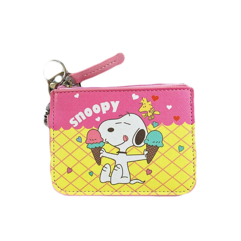 Retro Snoopy Wallet ID Card Case PU Leather Money Holder Bag w/ Zipper Pocket