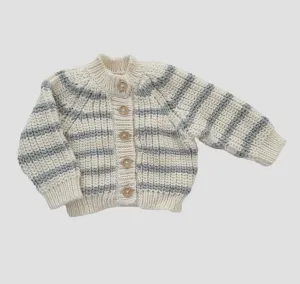 Rib Knit Stripe Cardigan- Bowie Grey