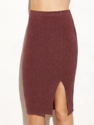 Ribbed side split bodycon skirt