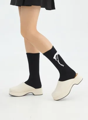 Ribbon Printed Midi Socks IN316