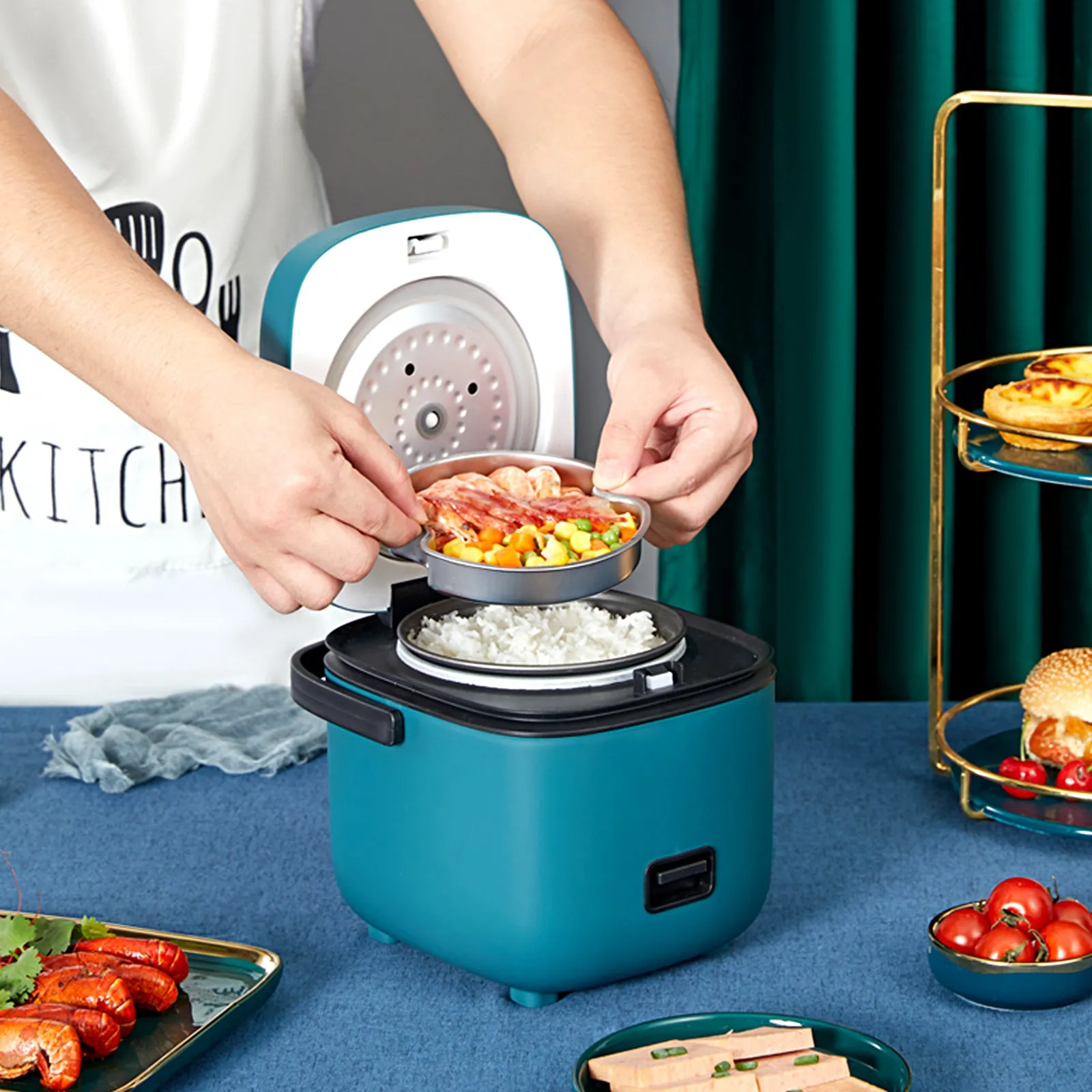Rice Cooker 1.3 QT One Touch Operation Perfect for Cooking Rice Meat Noodles Soup