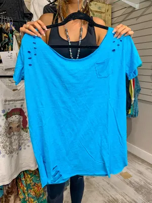 Rip Distressed Tee - Electric Blue