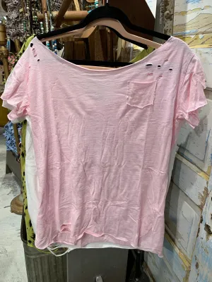 Rip Distressed Tee - Light Pink