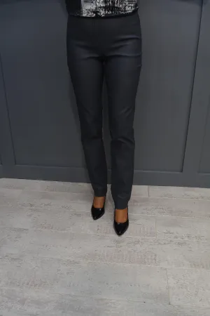 Robell Bella Steel Grey Faux Leather Full Length Trousers - 51559 54344 94