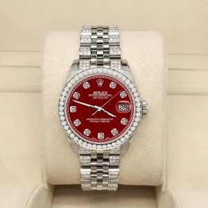Rolex Datejust 31mm 3.30ct Diamond Bezel/Bracelet/Imperial Red Dial Watch  TFJ-142508193
