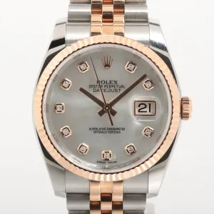 Rolex Datejust Stainless Steel & Rose Gold with Mother of Pearl Diamond Dial 116231