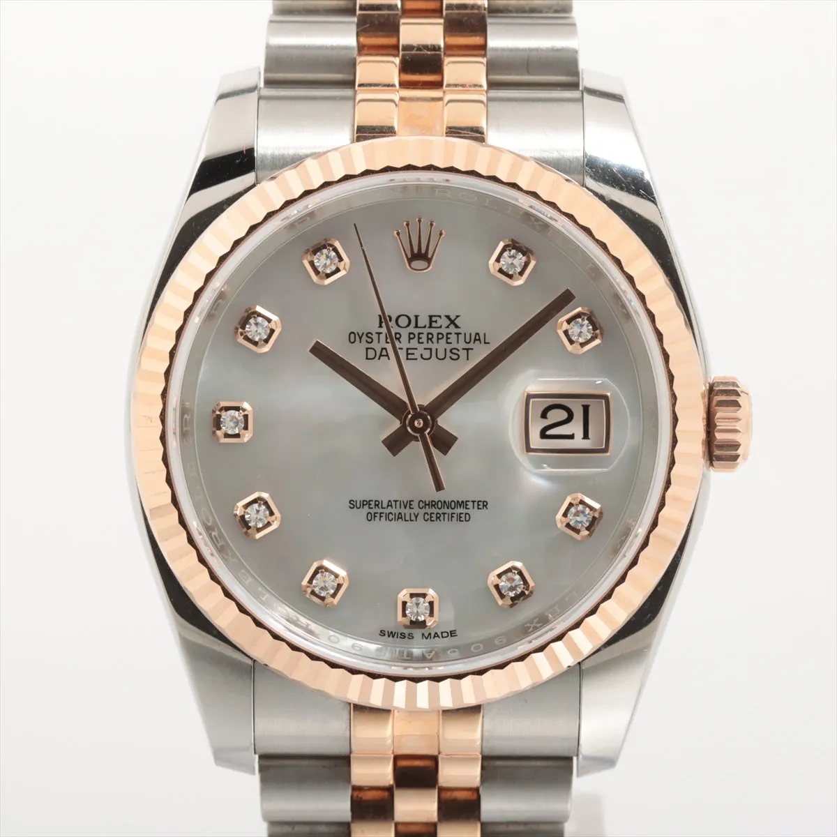 Rolex Datejust Stainless Steel & Rose Gold with Mother of Pearl Diamond Dial 116231