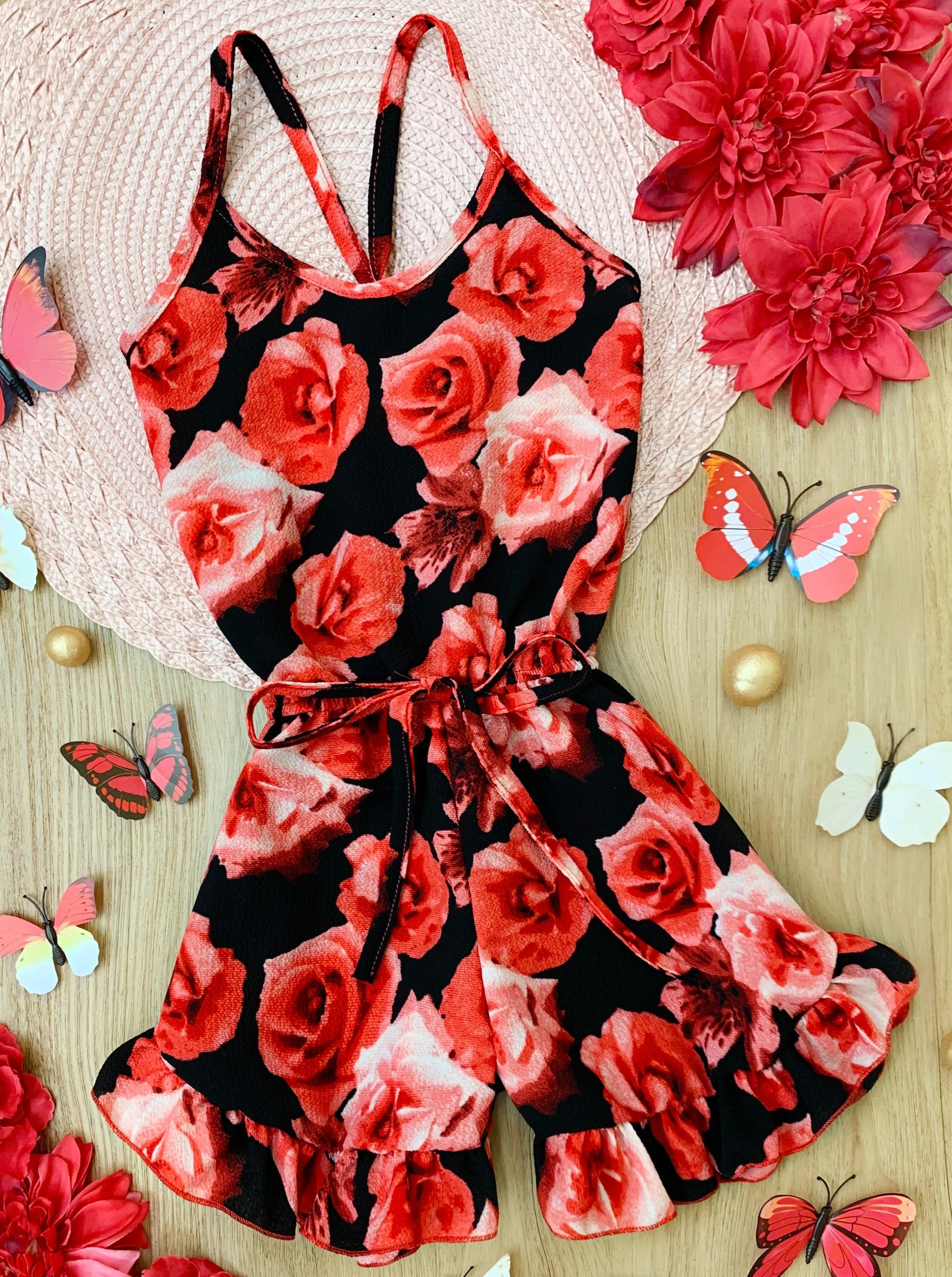 Roses Ruffle Hem Romper