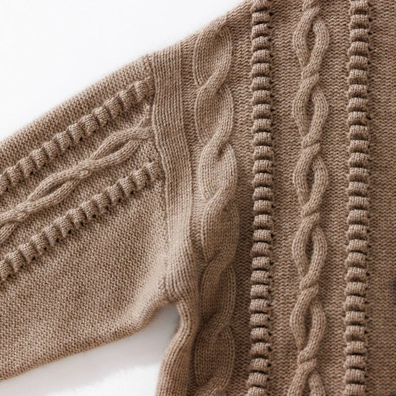 Round Neck Long-sleeved Pullover Hand-crocheted Thickened  Cashmere Sweater