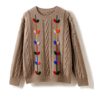 Round Neck Long-sleeved Pullover Hand-crocheted Thickened  Cashmere Sweater