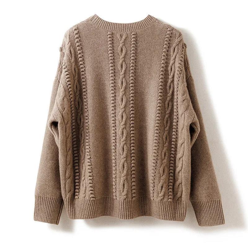 Round Neck Long-sleeved Pullover Hand-crocheted Thickened  Cashmere Sweater