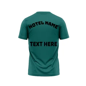 Round Neck T-Shirt With Hotel Name and Your Own Text Print.