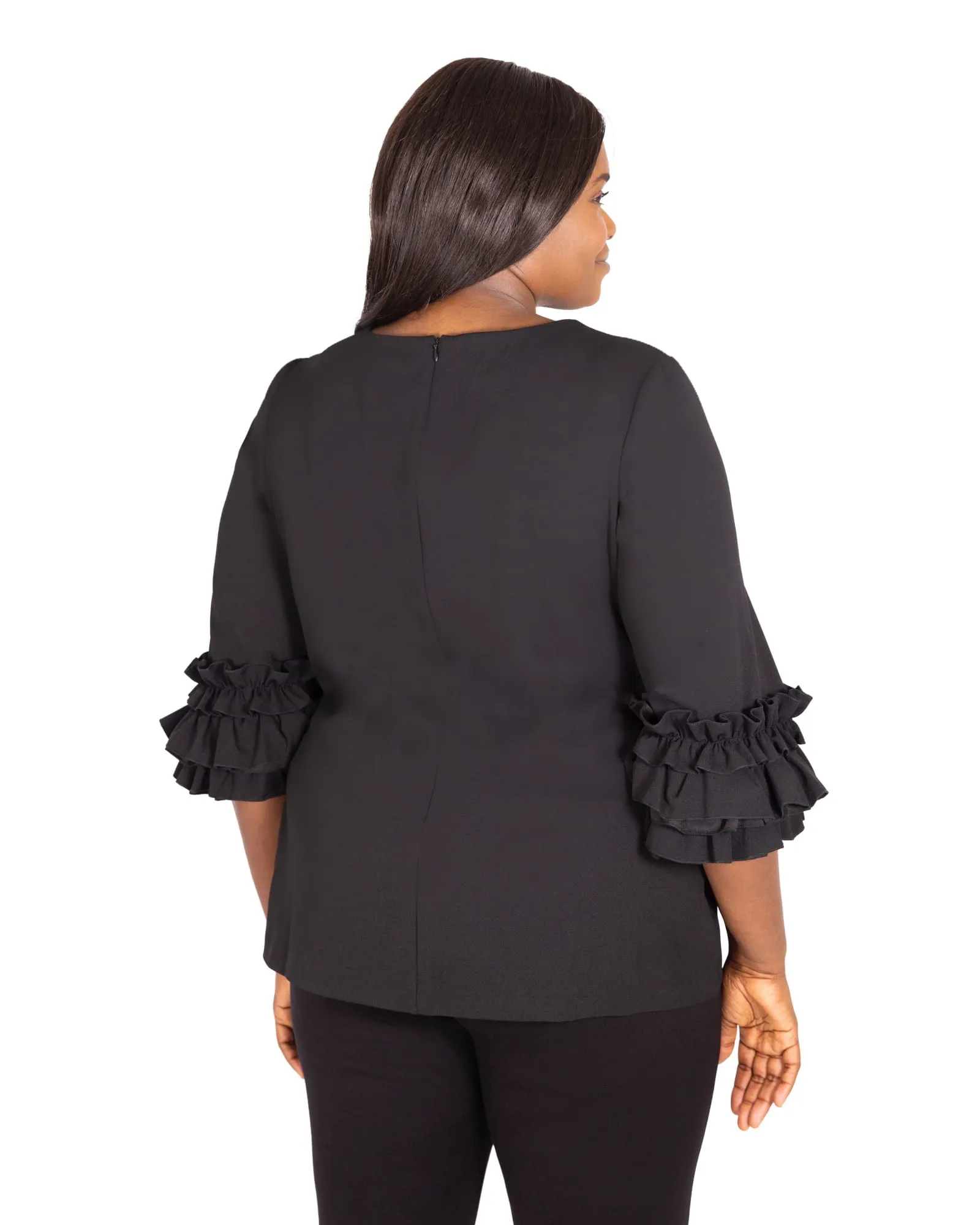 Ruffle Sleeve Top | Black