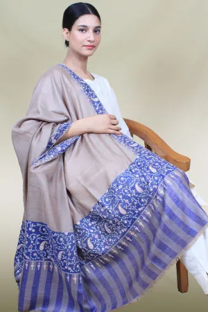 Ruhaan Nude Beige Dourdar Sozni Embroiderd Pashmina Shawl