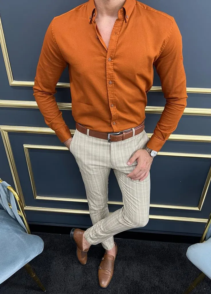 Rust Slim Fit Casual Shirt for Men by GentWith.com