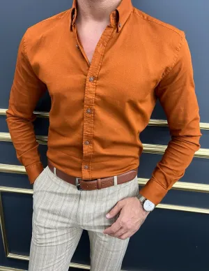 Rust Slim Fit Casual Shirt for Men by GentWith.com