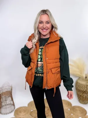 Rusty Burnt Orange Cargo Puffer Vest