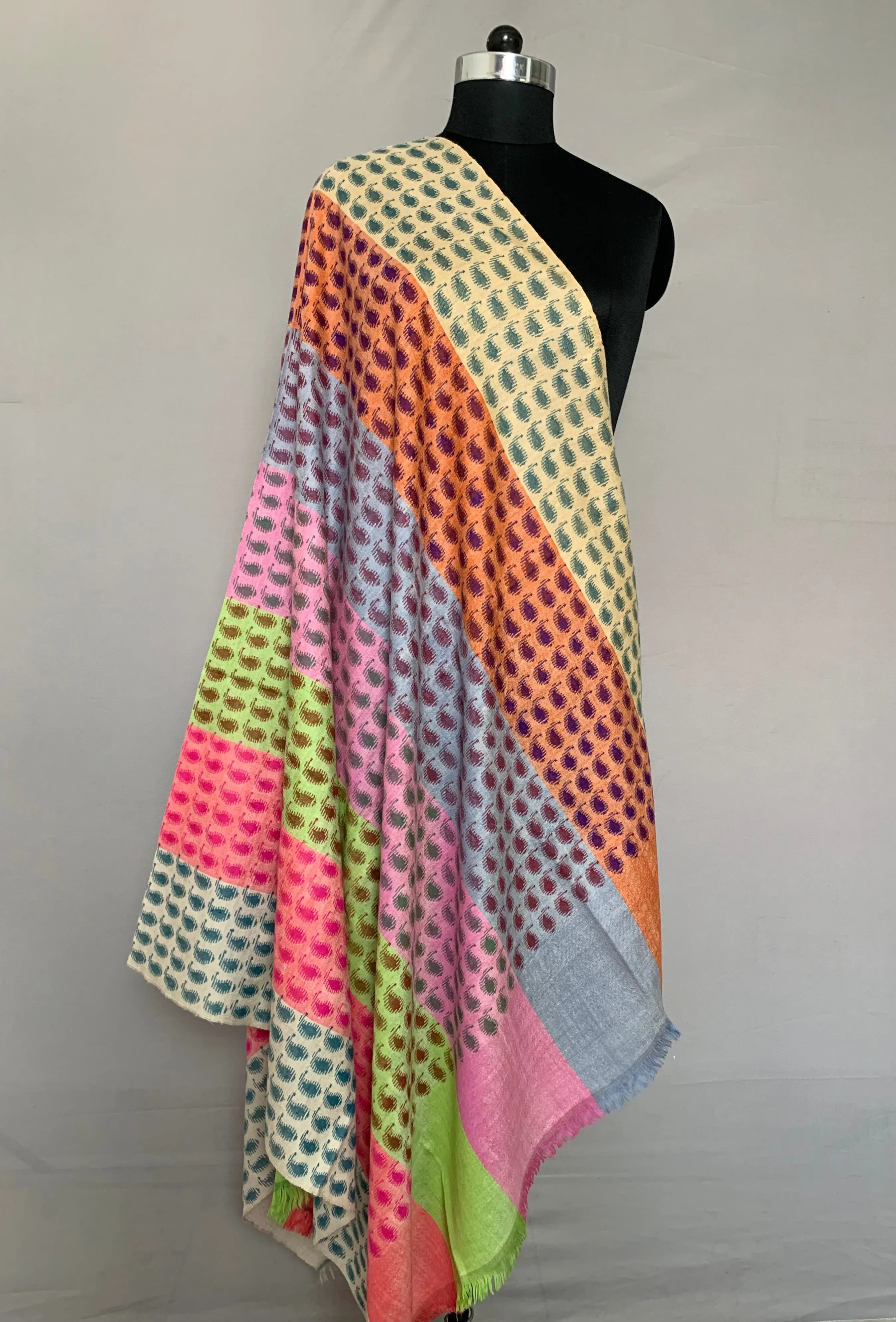 Sapphire Paisley Rainbow Coloured Pashmina Shawl