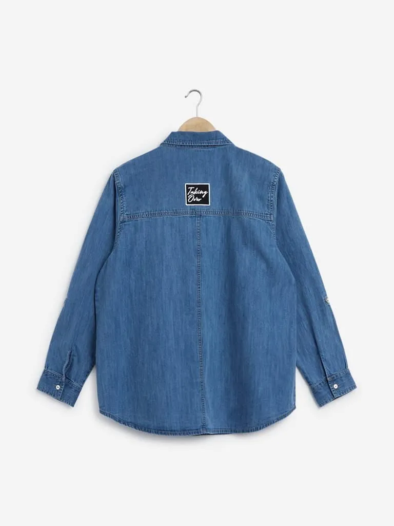 Sassy Soda Curves Blue Denim Casual Shirt