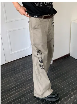 Screen Print Cotton Casual Pants
