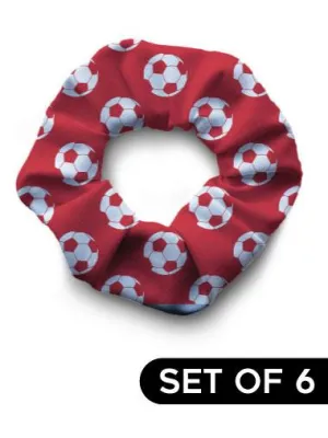Scrunchie - Soccer Red Set of 6