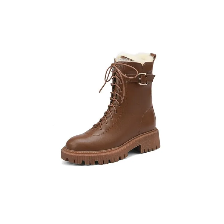 sealbeer  fashion inspo    Winter Women Boots Round Toe Chunky Boot Women Split leather Shoes Women Thick Heel Boots Wool Blend Warm Boots Black Snow Boots
