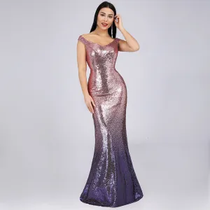 Sequins ombré two tone elegant evening prom dance formal dress