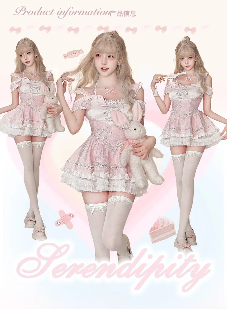 Serendipity Peach Branch Poetry Skirt Women's Summer Pink Suspender Skirt