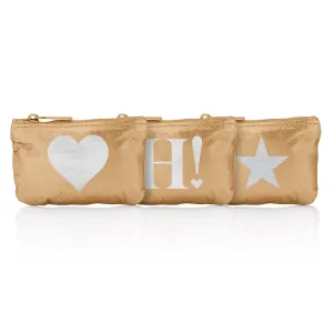 Set of Three Gift Card Holder Packs - Gold with Silver Heart, H!, and Star